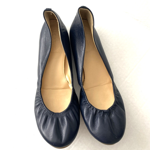 J Crew Cece Flat Ballet Navy Blue Leather Round Toe Slip On Italy 7.5 - Picture 3 of 8
